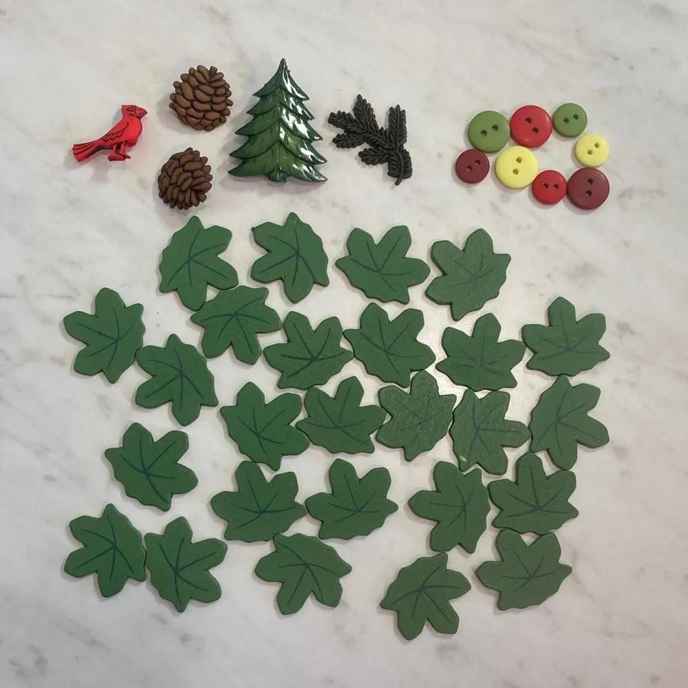 Winter Button and Wooden Leaf Embellishments